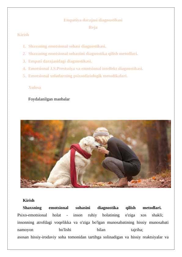 Empatiya darajasi diagnostikasi