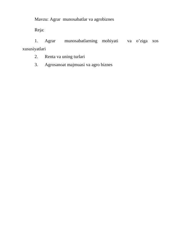 Agrar munosabatlar va agrobiznes