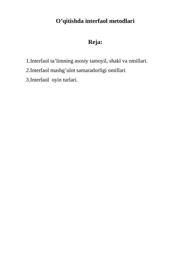O’qitishda interfaol metodlari