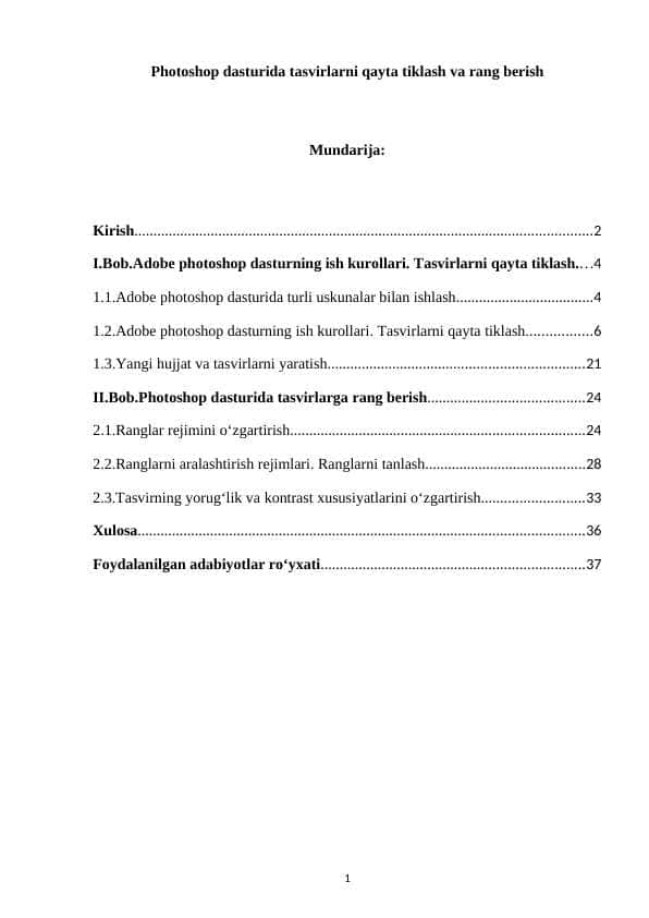 Photoshop dasturida tasvirlarni qayta tiklash va rang berish