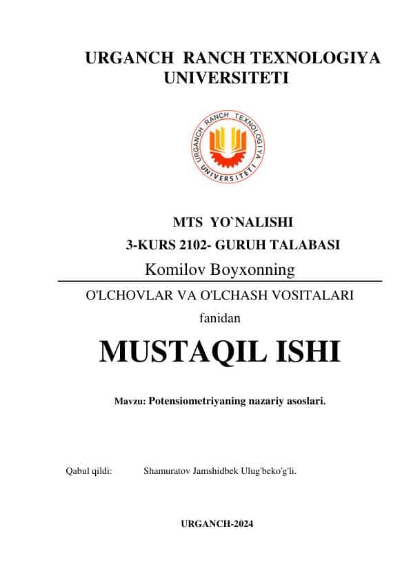 Potensiometriyaning nazariy asoslari