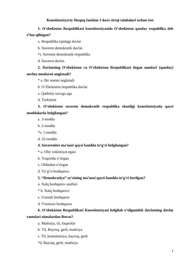 KONSTITUTSIYAVIY HUQUQ FANIDAN TEST.