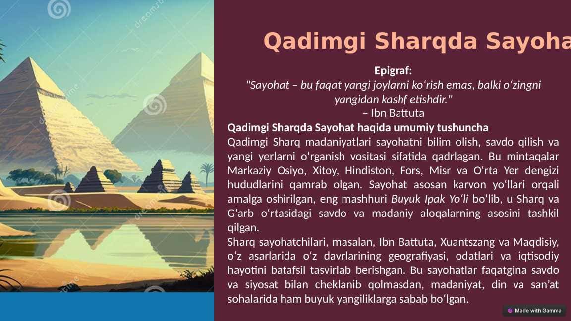 QADIMGI SHARQDA SAYOHAT