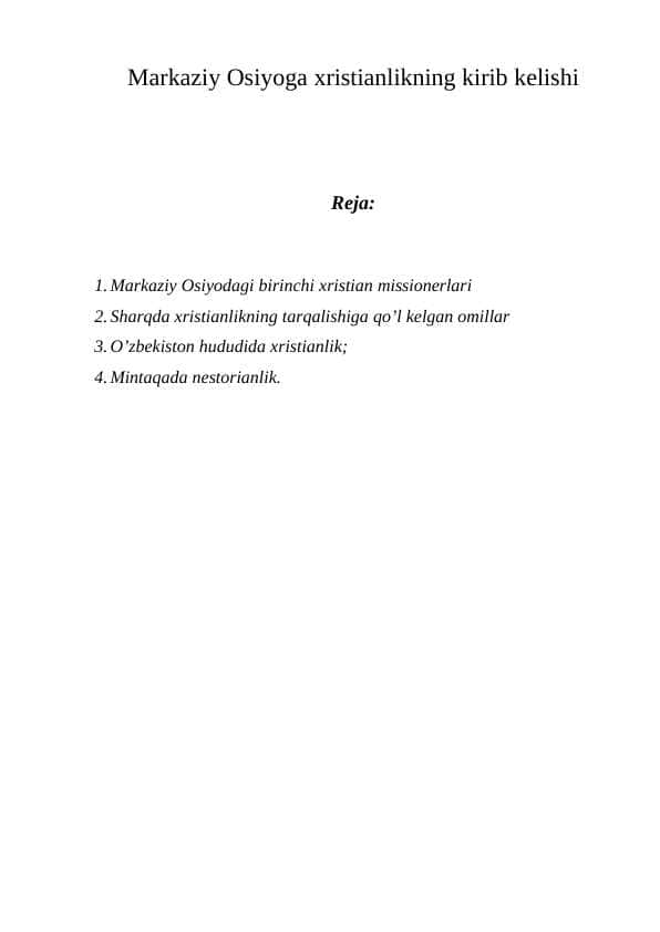 Markaziy Osiyoga xristianlikning kirib kelishi