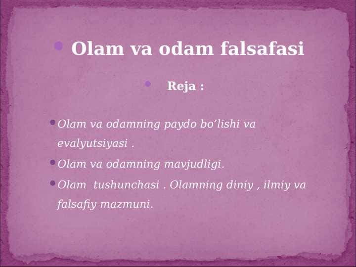Olam va odam falsafasi
