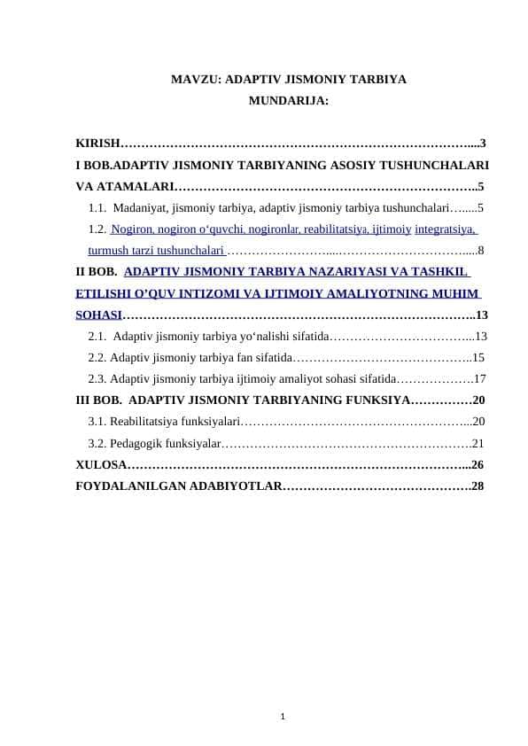 Adaptiv jismoniy tarbiya.