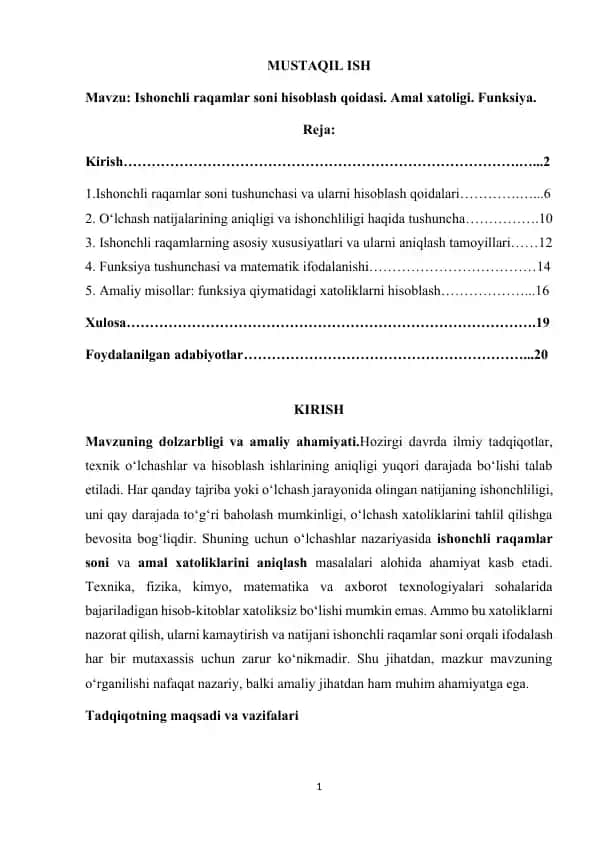 Ishonchli raqamlar soni hisoblash qoidasi