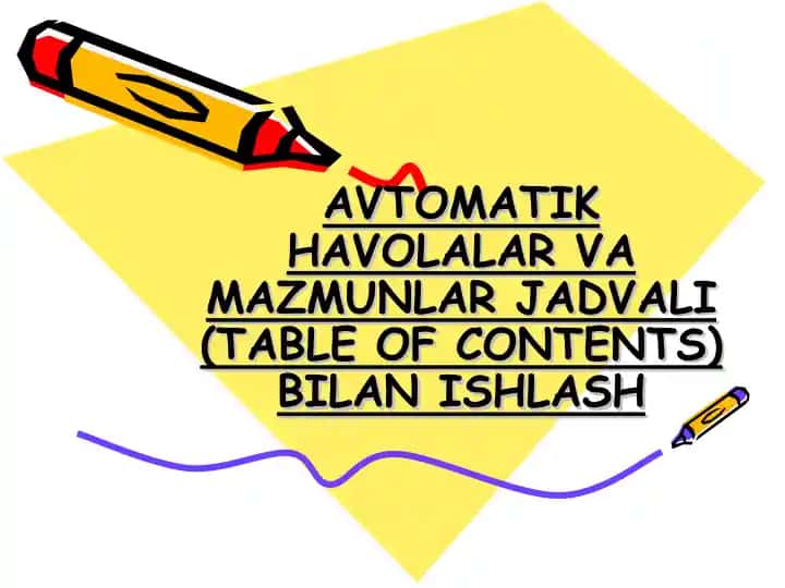 AVTOMATIK HAVOLALAR VA MAZMUNLAR JADVALI