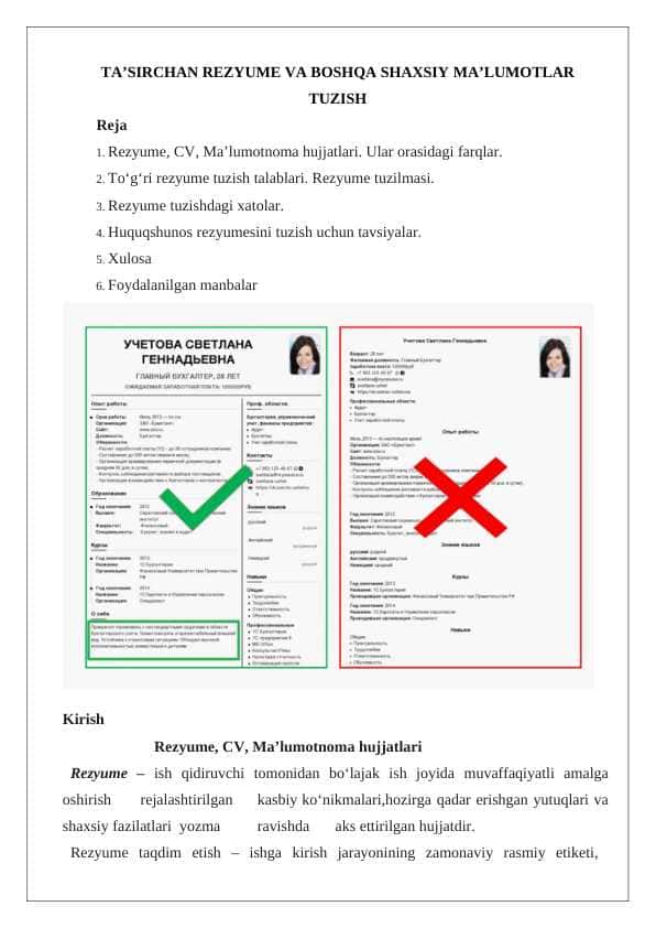 RESUME,CV, MA'LUMOTNOMA HUJJATLARI 24