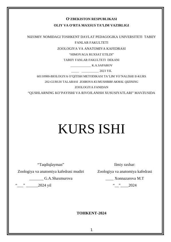 QUSHLARNING KO’PAYISHI VA RIVOJLANISH XUSUSIYATLARI