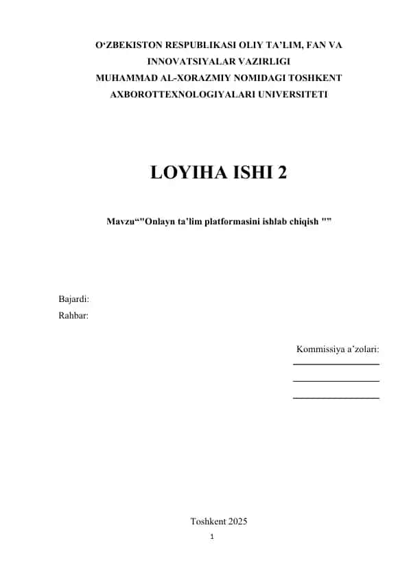 Onlayn ta’lim platformasini ishlab chiqish loyha ishi