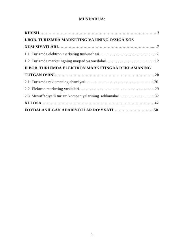 TURIZMDA ELEKTRON MARKETINGDA REKLAMA AHAMIYATI