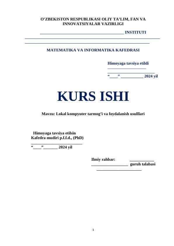 Lokal kompyuter tarmog’i va foydalanish usulllari