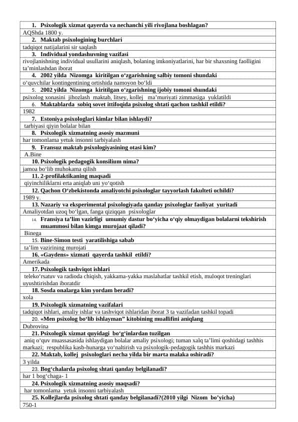 PSIXOLOGIYA TEST
