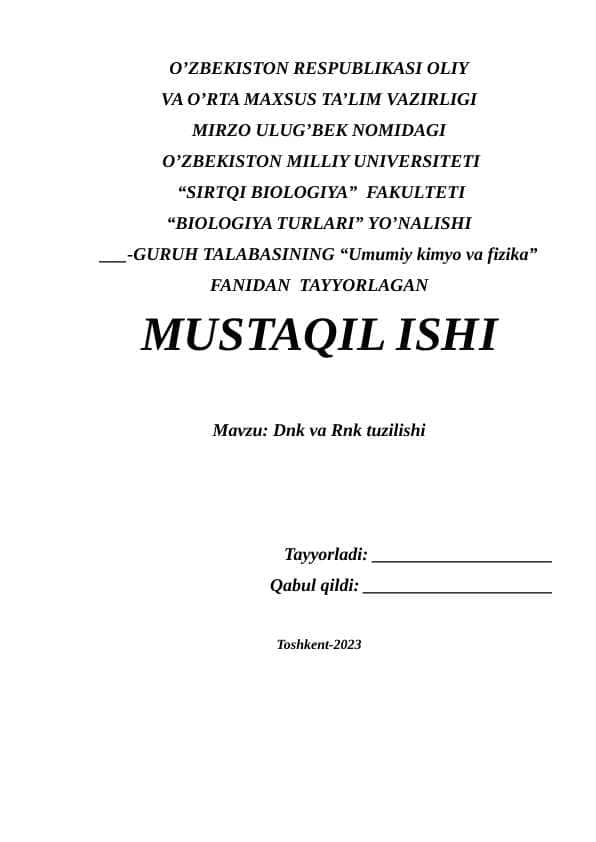 Dnk va Rnk tuzilishi