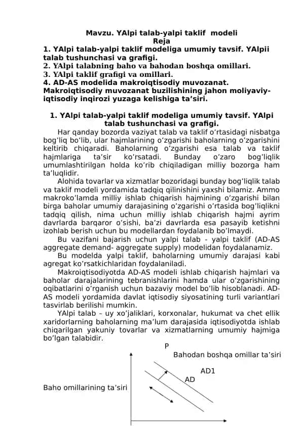 YAlpi talab-yalpi taklif modeli