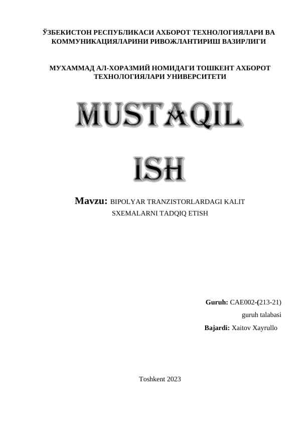 BIPOLYAR TRANZISTORLARDAGI KALIT SXEMALARNI TADQIQ ETISH