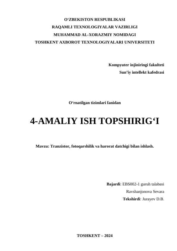 Tranzistor, fotoqarshilik va harorat datchigi bilan ishlash.