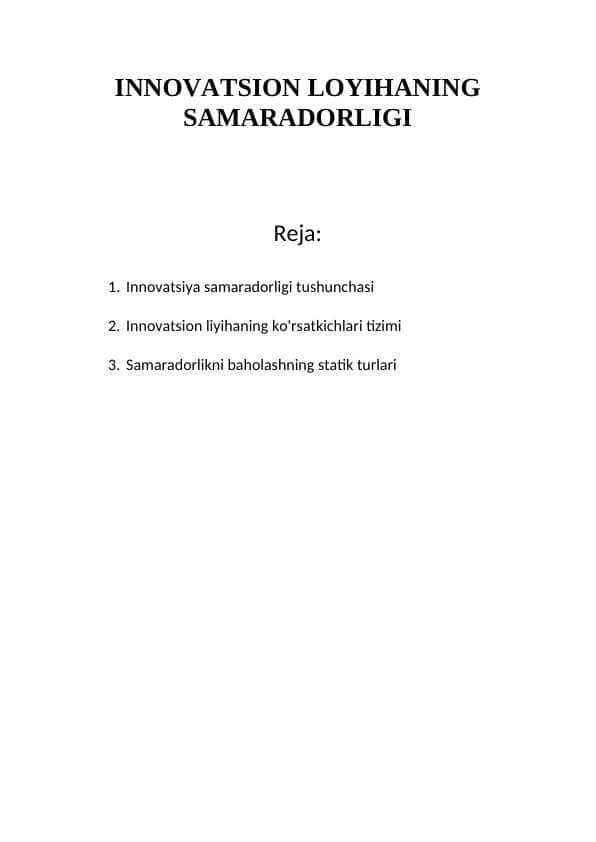 INNOVATSION LOYIHANING SAMARADORLIGI
