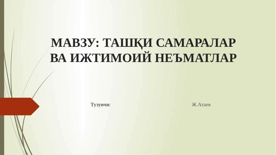 ТАШҚИ САМАРАЛАР ВА ИЖТИМОИЙ НЕЪМАТЛАР