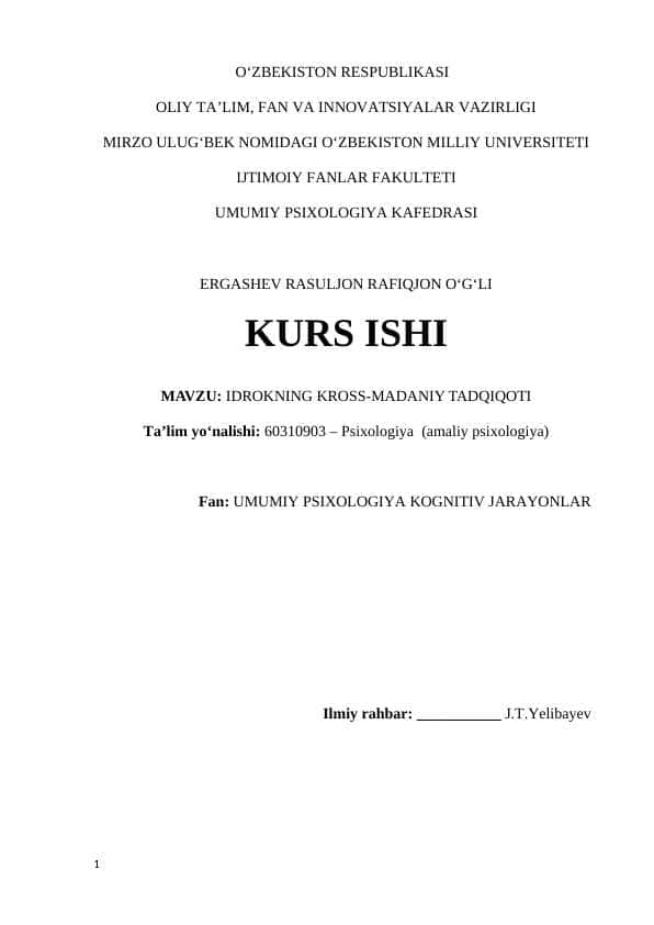 Psixologiya IDROKNING KROSS-MADANIY TADQIQOTI