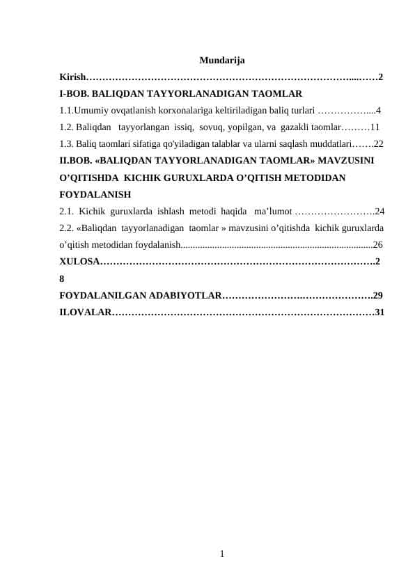 Baliqdan taomlar tayyorlashni o’rganish
