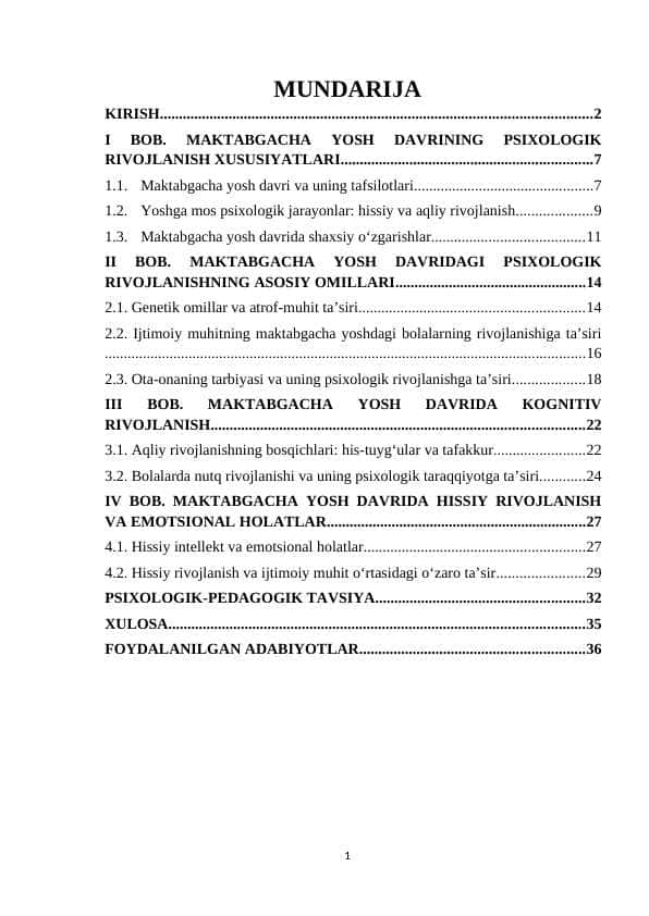 Maktabgacha yosh davrida psixologik taraqqiyotning umumiy xususiyatlari