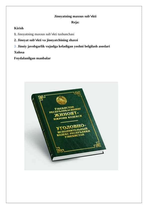 Jinoyatning maxsus sub’ekti 24.