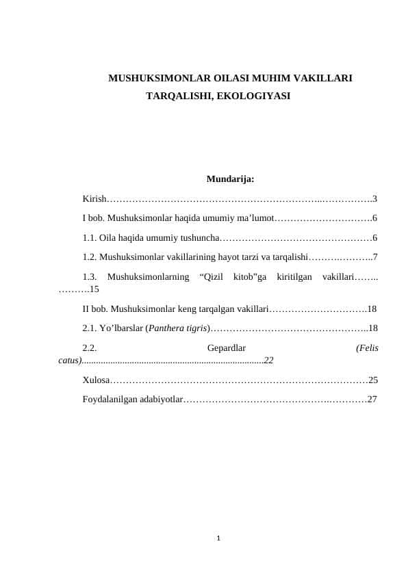 MUSHUKSIMONLAR OILASI MUHIM VAKILLARI TARQALISHI, EKOLOGIYASI