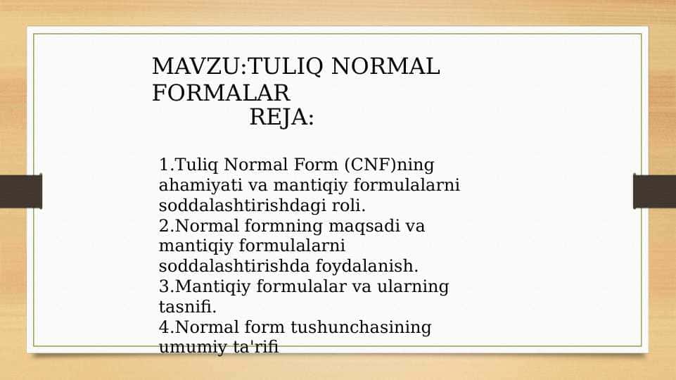 TULIQ NORMAL FORMALAR