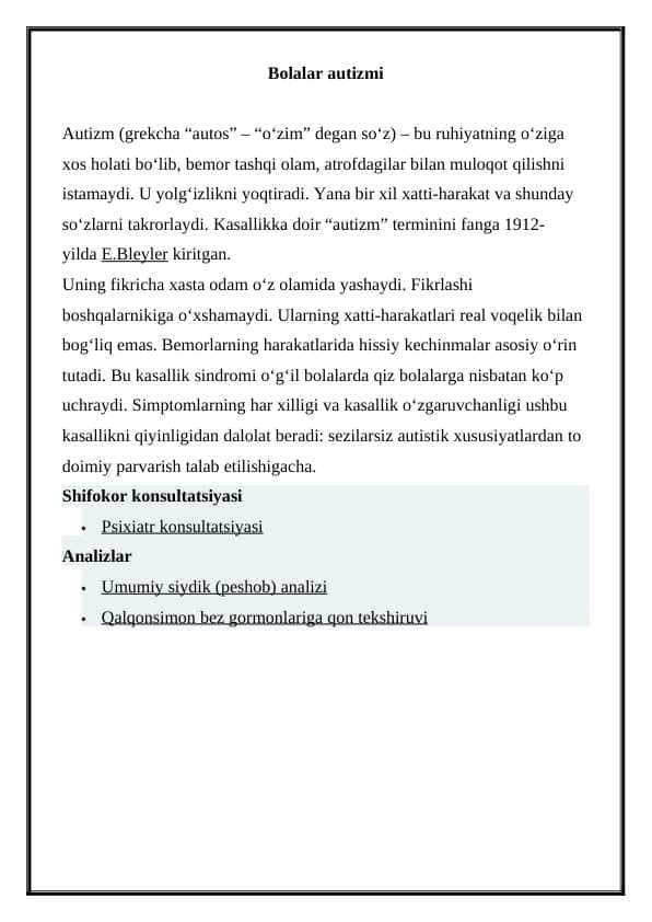 Bolalar autizmi