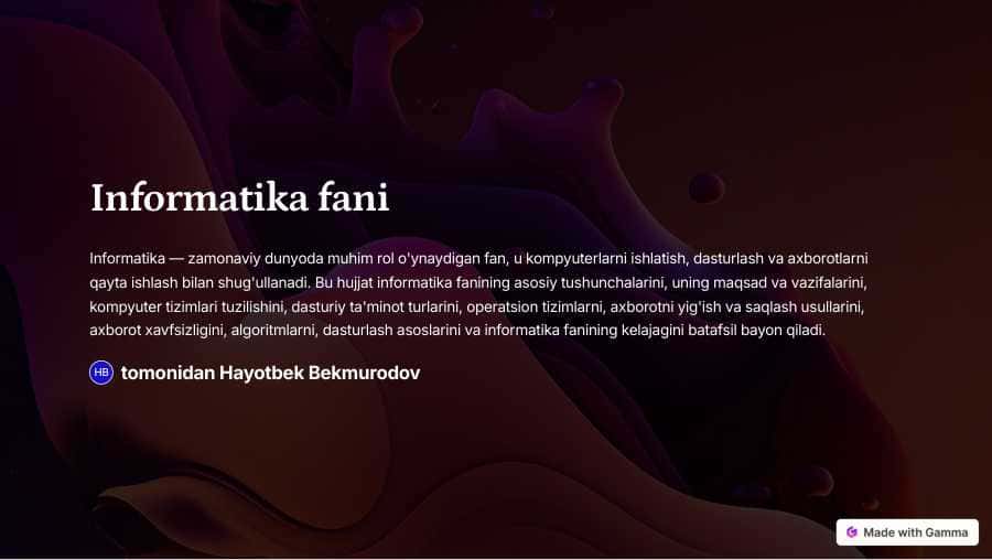 Informatika fani haqida tushuncha
