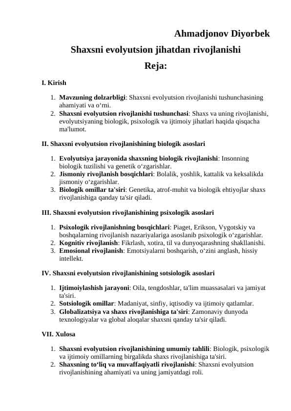 Shaxsni evolyutsion jihatdan rivojlanishi