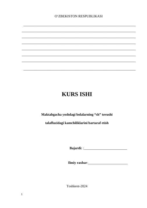 Kurs ishi. Sh tovushni bartaraf etish. Telegram @ras_raf