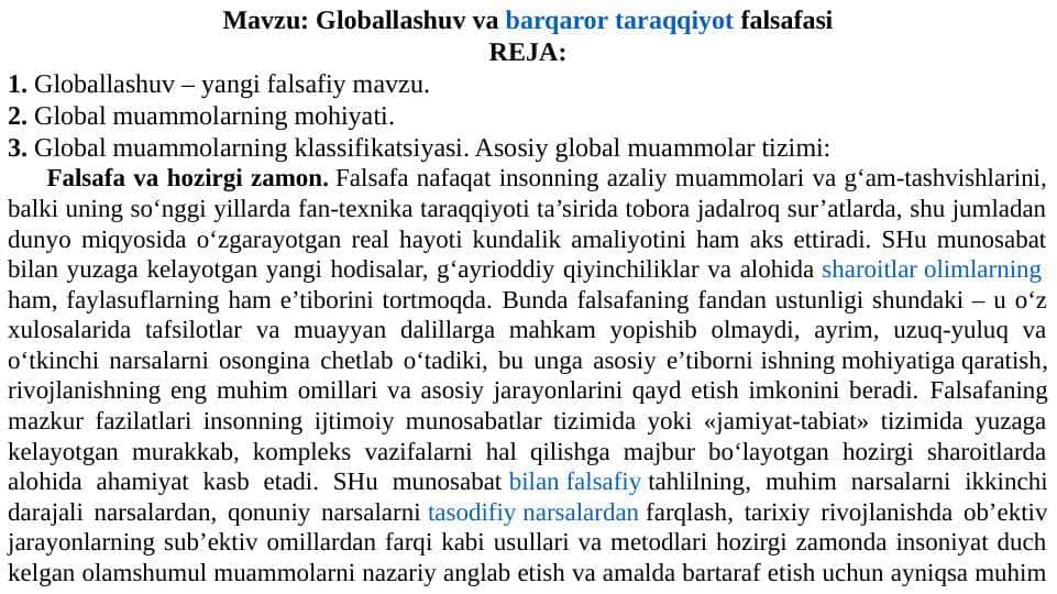 Globallashuv va barqaror taraqqiyot falsafasi
