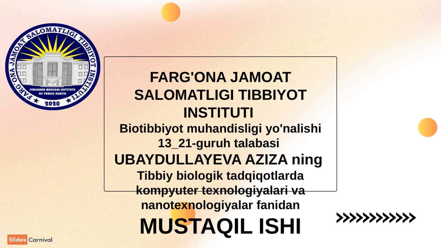 Biotibbiyot jarayonlarini dasturiy asoslari va uning elementlari