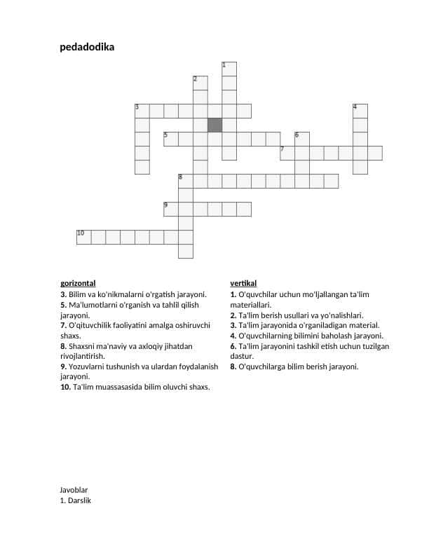 pedagogika krosvord