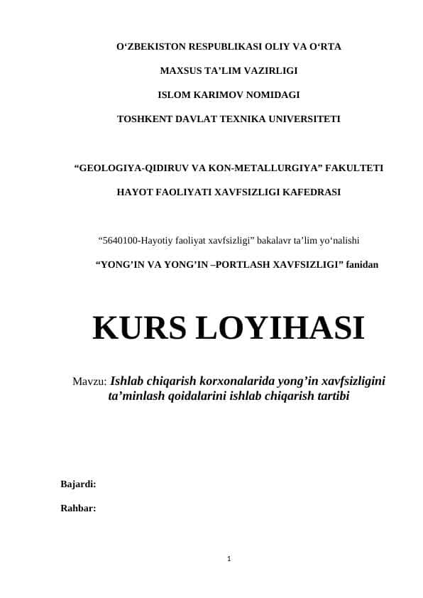 Ishlab chiqarish korxonalarida yong’in xavfsizligini ta’minlash qoidalarini ishlab chiqarish tartibi