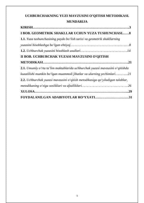 UCHBURCHAKNING YUZI MAVZUSINI O’QITISH METODIKASI.(kurs ishi)