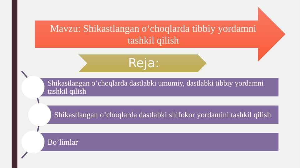 Shikastlangan o‘choqlarda tibbiy yordamni tashkil qilish