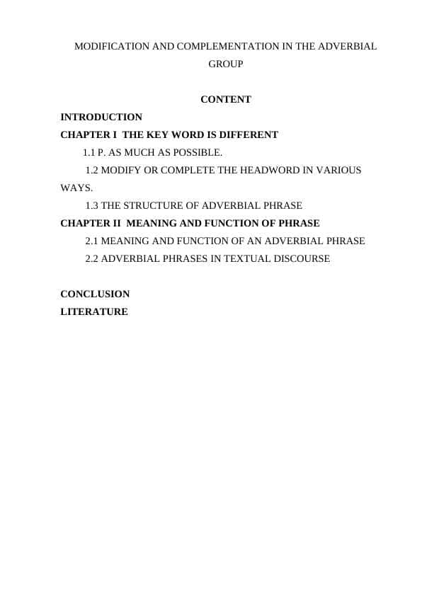 Modification and complementation in the adverbial group