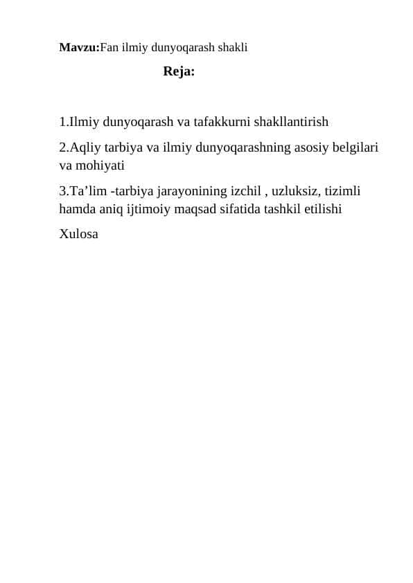 Fan ilmiy dunyoqarash shakli