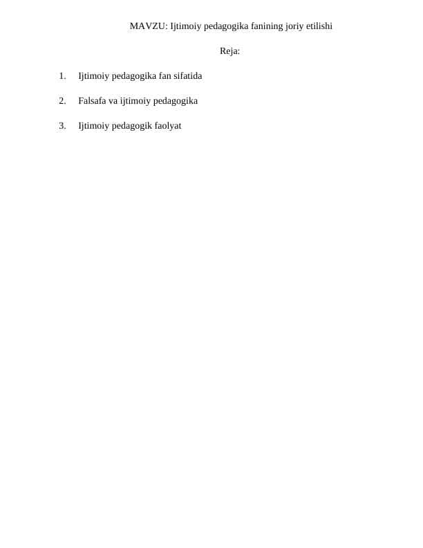 Ijtimoiy pedagogika fanining joriy etilishi