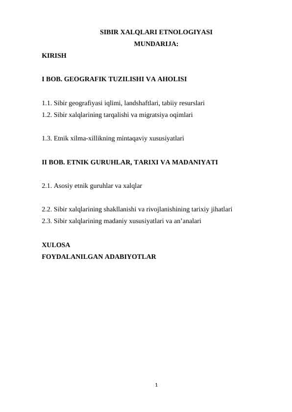 SIBIR XALQLARI ETNОLОGIYASI