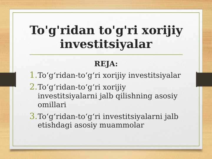 To'g'ridan to'g'ri xorijiy investitsiyalar