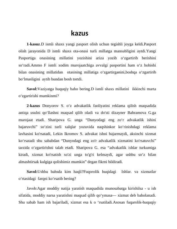 kazuslar to‘plami huquq