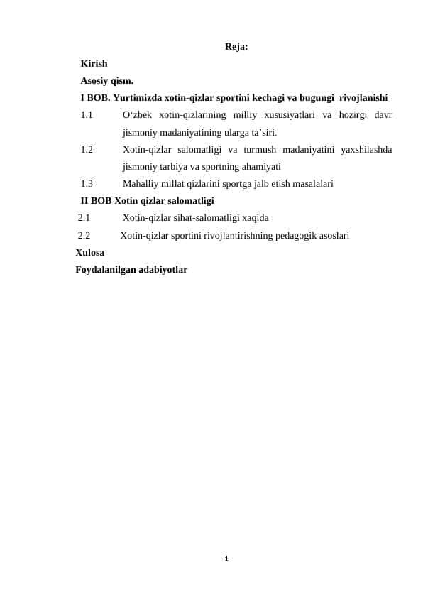 Yurtimizda xotin-qizlar sportini kechagi va bugungi rivojlanishi