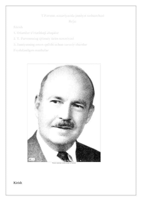 T.Parsons nazariyasida jamiyat tushunchasi.