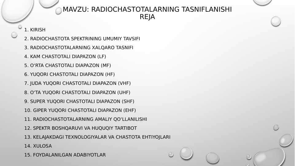 Radiochastotalarning tasniflanishi