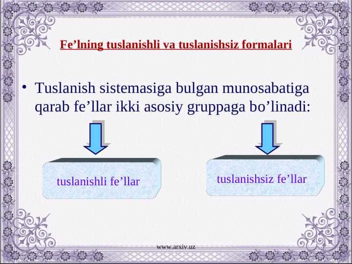 Fe’lning tuslanishli va tuslanishsiz formalari